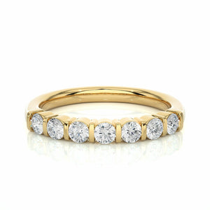 0.50 Ct Round Cut Bar Setting 7 Stone Diamond Wedding Band In Yellow Gold