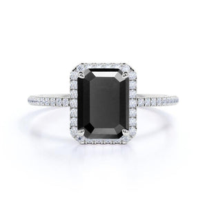 3.22 Carat Emerald Cut Black And White Diamond Ring