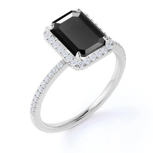 3.22 Carat Emerald Cut Black And White Diamond Ring