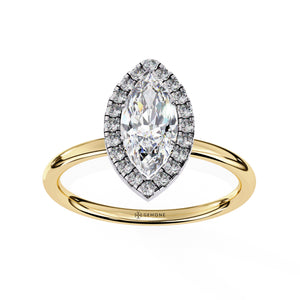 1 Carat Marquise Cut Halo Diamond Engagement Ring In Yellow Gold