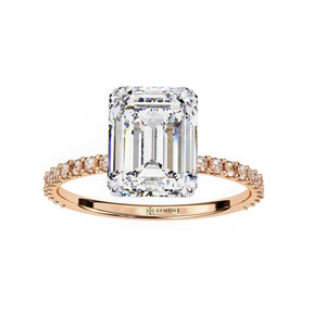 Emerald Lab Diamond Halo Engagement Ring With Sleek Band