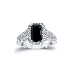 3.62 Carat Emerald Shape Halo Split Shank Black And White Diamond Engagement Ring