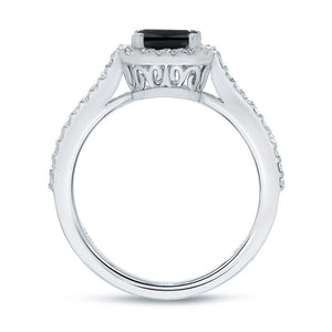 3.62 Carat Emerald Shape Halo Split Shank Black And White Diamond Engagement Ring