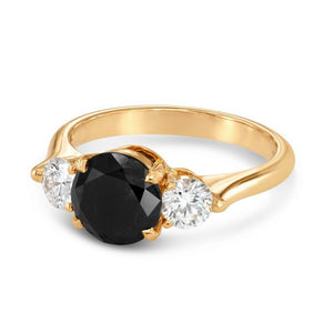 2 Carat Round Cut Three Stone Black And White Diamond Engagement Ring
