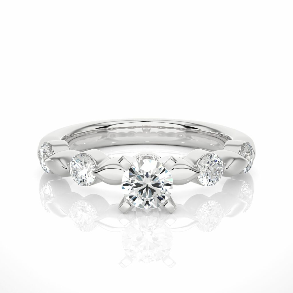1 Carat Round Shape 5 Stone Prong Setting Diamond Ring In White Gold