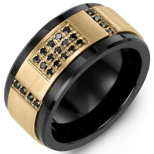 0.46 Carat Round Cut Pave Setting Black Diamond Wedding Band In Yellow Gold