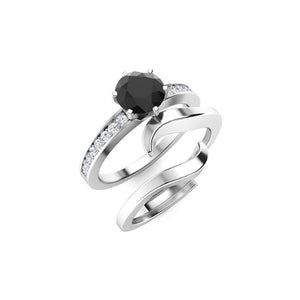 1.78 Ct Round Cut Black And White Diamond Bridal Set Ring In White Gold