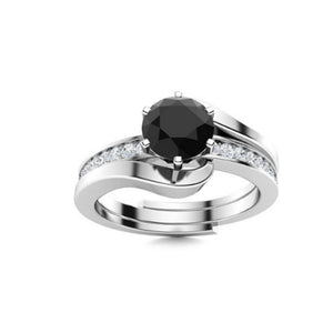 1.78 Ct Round Cut Black And White Diamond Bridal Set Ring In White Gold