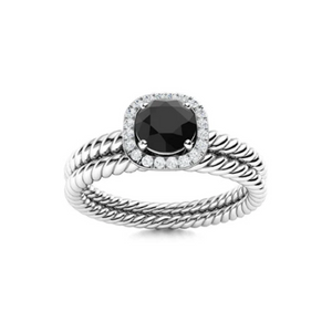1.16 Ct Round Cut Halo Black And White Diamond Bridal Set Ring in White Gold