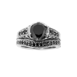 1.80 Ct Round Cut Prong Setting Black Diamond Bridal Set Wedding Ring