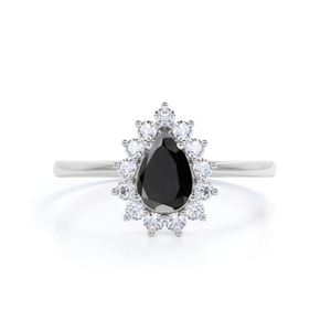 2 Carat Pear Cut Halo Black And White Diamond Engagement Ring