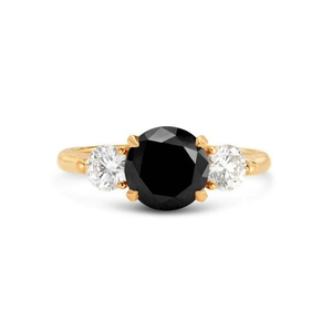 2 Carat Round Cut Three Stone Black And White Diamond Engagement Ring