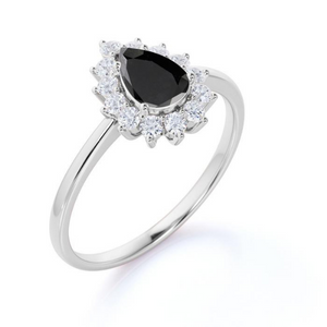 2 Carat Pear Cut Halo Black And White Diamond Engagement Ring