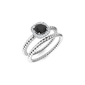 1.16 Ct Round Cut Halo Black And White Diamond Bridal Set Ring in White Gold